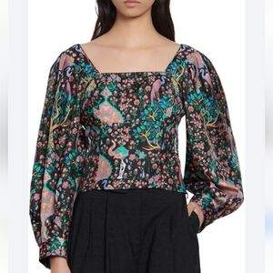 Sandro Ivea Silk Floral Elephant Bird Print Top Blouse